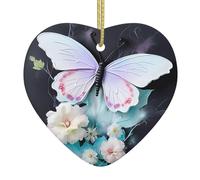 Cœur de Noël à suspendre avec papillons blancs - Impression double face - Convient pour les centres commerciaux, supermarchés, décorations