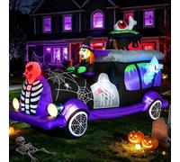 Cœur de sorcière gonflable d'Halloween de 2,5 m avec squelettes fantômes | Décorations gonflables d'Halloween avec pierres tombales, chaudron de sorcière et roues en toile d'araignée