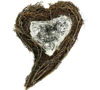 Cœur de vigne tressé Nature 15x23x5cm, Cœurs de décoration pour ornements funéraires et fleurs commémoratives, set de 4 pièces