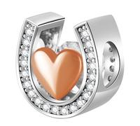 Cœur d'or rose en fer à cheval Charms, s'adapte Pandora bracelet de la Saint-Valentin, plaqué argent je t'aime chaussure de cheval CZ perles, cadeaux pour amant/meilleure maman/amis