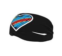 Cœur du Drapeau du Congo Congolais Femme Homme Bandeau Cheveux Absorbe La Transpiration Bandeaux Élastique Headband pour Running Cyclisme Entraînement Jogging