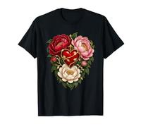 Cœur écarlate avec Fleurs de Vigne et pivoines dorées T-Shirt