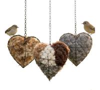 Cœur en Fibres Naturelles Fait Main pour nids d'oiseaux, Support de matériaux pour nids d'oiseaux, nichoirs pour colibris, abri extérieur Double Saison pour Oiseaux, idéal pour Le Jardin(3pcs)