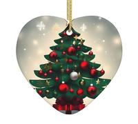 Cœur en forme d'arbre - Décoration de Noël exquise en céramique - Décoration de table de 7,4 cm - Idéal pour les rebords de fenêtre et les cheminées.