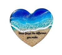 Cœur en verre de l'océan fait à la main - Miniature - Art de plage - Cadeau naturel - Pour amitiés spéciales - Bleu - 5 x 5 cm