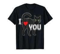 Cœur Humoristique en Forme de Crosse de Chat Noir pour Saint-Valentin I Love You T-Shirt