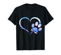 Cœur imprimé Patte de Chien Bleu Rose ombré pour Les Amoureux des Chiens T-Shirt Graphique avec Valeur