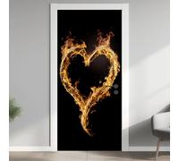 Cœur Minimaliste Effet 3D Sticker Porte, Artistique Flamme Papier Autocollant Porte Mural Décoration, Moderne Stickers Muraux Amovible PVC 77x200 cm 5Yl131