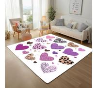 Cœur Peint en Violet Tapis Antidérapant 200x300cm Entretien Facile Intérieur Moquette Chambre, CœUrs Imprimé Léopard Tapis de Salon Paillasson Intérieur - pour Chambre d'enfant