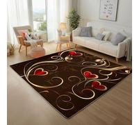 Cœur Rayé Géométrique Tapis Antidérapant 150x210cm Entretien Facile Intérieur Moquette Chambre, Cœur Noir et Or Tapis de Salon Paillasson Intérieur - pour Chambre d'enfant