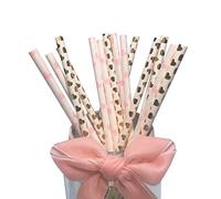 Cœur Rose Doré Colorées Pailles en Papier, 100 Pieces Gold Pink Cœur Papier Paille pour Décoratives Fête, Anniversaire, Mariage