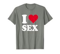 Cœur Rouge « I Love Sex » T-Shirt, Homme, Vert Kaki chiné, S