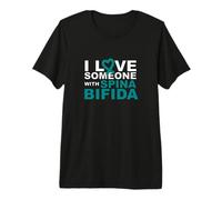 Cœur Ruban Bleu Sarcelle « I Love Someone with Spina Bifida » T-Shirt Haut de Gamme