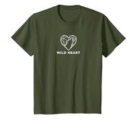 Cœur Sauvage géométrique Loup Amoureux de la Nature T-Shirt, Enfant, Olive, 3 Ans