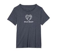 Cœur Sauvage géométrique Loup Amoureux de la Nature T-Shirt, Femme Grandes Tailles, Bleu Chiné, 2X