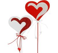 Cœur sur une tige Rouge Blanc Cœur de décoration Broche de décoration Saint-Valentin Fête des mères 16 pièces Idée de cadeau Décoration en bois
