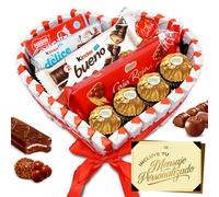 Cœur Surprise Cadeau Saint-Valentin avec +40 Chocolats et Pralines - Ferrero Rocher, Lindt Lindor, Caja Roja, Kinder - Carte Personnalisée et Présentation Spéciale
