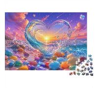 Cœur Vague Coucher Puzzle, 1000 Pièces pour Adultes Haute Qualité | 38x26cm Amateurs De Puzzles, Cadeau D'anniversaire, Carton, Apaisement De L'humeur, Ajustement Serré