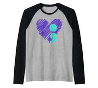 Cœur Violet Bleu Sarcelle pour Sensibilisation au Suicide Manche Raglan