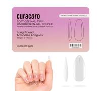 Curacoro Lot de 420 faux ongles en gel acrylique transparent à couverture intégrale, 14 tailles, qualité salon durable, faciles à porter et aspect naturel (rond, long)