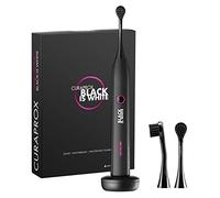 Curaprox Black Is White Hydrosonic, Conçu En Suisse | Blanchiment Et Soin, Nettoyage Ultra-Doux Aux Têtes Carbone, Set Avec Chargeur Et Étui De Voyage