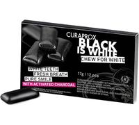Curaprox Chewing-gum Black is White - Haleine fraîche et blanchiment des dents | Charbon actif et hydroxyapatite | Emballage individuel