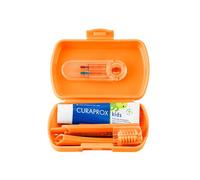 Curaprox Kit De Voyage Kids, Orange, Fabriqué En Suisse | Brosse, Dentifrice Et Brossettes Interdentaires, Filaments Curen® Ultra Doux, Solution Compacte Pour Enfants