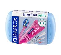 Curaprox Coffret De Voyage Ortho - Appareils Dentaires Et Soins Bucco-dentaires À Emporter | Brosse Ultra-douce + Dentifrice Blanchissant | Coffret Compact Bleu Pour L'hygiène Orthodontique