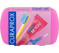 Curaprox Travel Set Pink - Brosse à dents de voyage pliable CS 5460 avec dentifrice de voyage 'Be You' et 2 brosses interdentaires CPS Prime 07 et 09 - Set de soins dentaires 9.5cm x 6cm