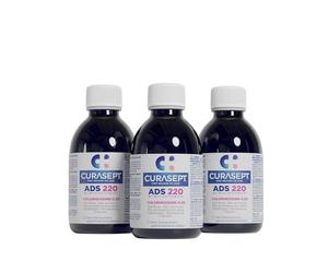 Curasept ADS 220 Bain de Bouche Antiseptique Sans Alcool 0,2% Chlorhexidine|Prévient la Décoloration des Dents et Changement dans la Perception du Goût |Anti Tartre dentaire|Réduit la Plaque|3x200ml