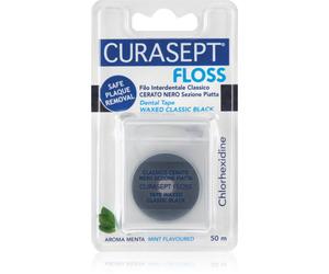 Curasept Dental Tape Waxed Classic Black ruban dentaire ciré au composant antibactérien Mint 50 m