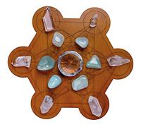 Curawood Plaque de grille en cristal - Géométrie sacrée du cube de métatron - amplifie la puissance de vos cristaux - Plaque en bois de 25,4 cm de diamètre - Sorcelerie, autel Wicca