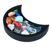 Curawood Plateau en forme de croissant de lune pour cristaux - Présentez vos cristaux et pierres de guérison - Support en bois noir de 15 cm pour affichage de pierres - Plateau en cristal pour le