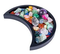 Curawood Plateau en forme de croissant de lune pour cristaux - Présentez vos cristaux et pierres de guérison - Support en bois noir de 25,4 cm pour affichage de pierres - Plateau en cristal pour