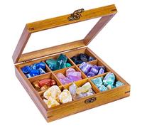 Curawood Vitrine de Roche - Organisez Vos Pierres Précieuses en 9 Grilles - Support en Cristal pour Affichage de Pierres - Boîte de Rangement pour Cristaux de Guérison