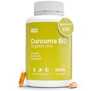 Curcuma avec Poivre Noir et Gingembre Certifié BIO | 300 Gélules | Écologique & Végane | 1400mg | Curcumine + Pipérine à Haute Absorption | Format XXL | Confort Articulaire et Digestif