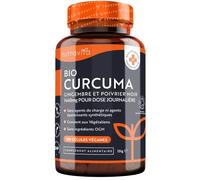 Curcuma Bio 1440mg au Poivre Noir et Gingembre - 180 Capsules Véganes - 3 mois d'approvisionnement - Conçu pour une meilleure absorption de la curcumine par Nutravita