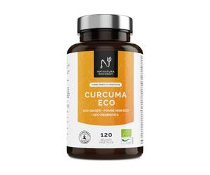 Curcuma bio 2235 mg avec Gingembre, Poivre Noi et Probiotique Bio - 120 Gélules|Certifié Agriculture Biologique. Haute concentration de Curcumine. Puissant Anti inflammatoire Naturel. Fabriqué en EU