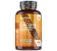 Curcuma Bio Gélules, Poivre Noir & Gingembre, 180 Gélules Vegan, Curcuma Complex Certifié Agriculture Biologique - Turmeric Source de Curcumine, Vitamines et Minéraux - sans OGM, Fabriqué en Europe