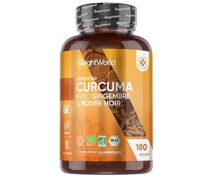 Curcuma Bio Gélules, Poivre Noir & Gingembre, 180 Gélules Vegan, Curcuma Complex Certifié Agriculture Biologique - Turmeric Source de Curcumine, Vitamines et Minéraux - sans OGM, Fabriqué en Europe