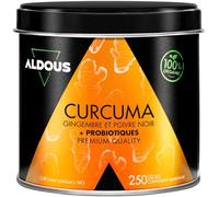 Curcuma BIO Probiotique + Gingembre - 250 Gélules 1460mg - Avec Poivre noir | Avec curcumine - Pour les gaz - Gingembre Anti inflammatoire + antyoxidant - Vegan et sans gluten - Complement alimentaire