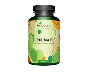 Curcuma BIO Vegavero® | Dosage Élevé | Avec Poivre Noir (Haute Absorption Curcumine) | Anti Inflammatoire | SANS ADDITIFS et VEGAN | 100% Biologique