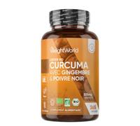 Curcuma Gingembre Poivre Noir Bio, 365 Gélules, Turmeric Curcumin Capsules