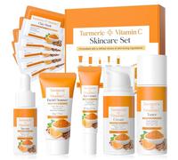Curcuma & Vitamine C Skin care Set, Ensemble de Soins Visage pour Femmes avec Nettoyant Visage, Toner, Sérum, Crème pour les Yeux & Hydratante, Mud Mask, Coffret Cadeau pour Routine Skincare Visage