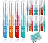 Cure-Dent Brossette Interdentaire Brosse à Dents Buccale à Tête de Soie Dentaire Cure-Dents de Fil Oral Outil de Nettoyage de Dents avec Boîte de Rangement, Rouge, Bleu, Vert, Orange (80)