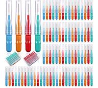 Cure-Dent Brossette Interdentaire Brosse à Dents Buccale à Tête de Soie Dentaire Cure-Dents de Fil Oral Outil de Nettoyage de Dents avec Boîte de Rangement, Rouge, Bleu, Vert, Orange (80)