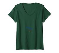 Cure en Eau salée : Logo Coastal Wellness Ocean Wave T-Shirt avec Col en V, Femme, Vert Forêt, M