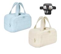 Cureaway Travel Bag, Large Capacity Wide-Open Cosmetic Bags, 4-in-1 Waterproof Portable Inflatable Makeup Bag, Dry-and-Wet Separation (Light Blue+Off-White)