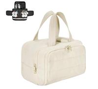 Cureaway Travel Cosmetic Bag, Cureaway, Large Capacity Wide-Open Travel Cosmetic Bag, 4-in-1 Waterproof Multi-Functional Toiletry for Women (Beige)