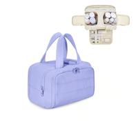 Cureaway Travel Cosmetic Bag, Cureaway Large Capacity Wide-Open Travel Cosmetic Bag, Waterproof Portable Pouch Open Flat Toiletry Bags for Women with Divider and Handle (Purple)